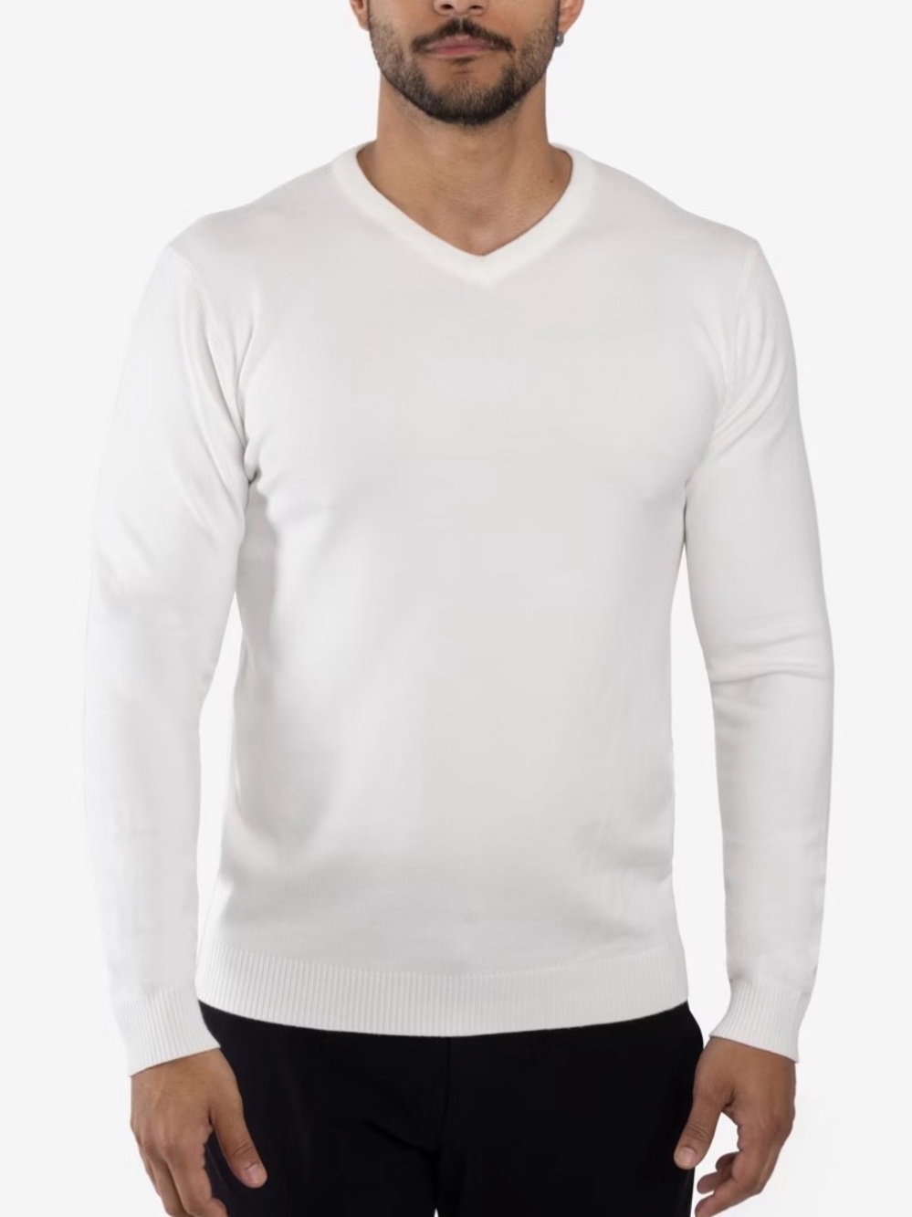 X RAY SLIM FIT PULLOVER Stylish V-Neck White Knit Sweater